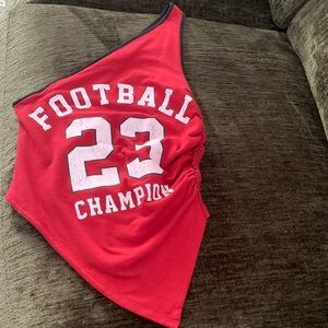 Red One-Shoulder Football Champion Top